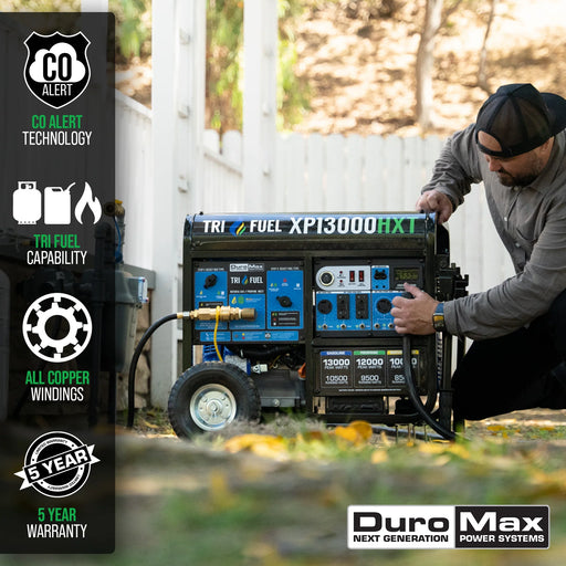 DuroMax | XP13000HXT Tri Fuel Portable Generator with CO Alert | 13,000-Watt/10,500-Watt 500cc DuroMax - Generator DuroMax   