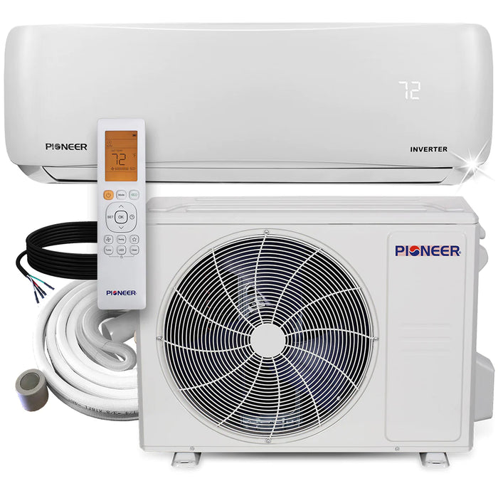 Pioneer | 24,000 BTU 18 SEER2 Ductless Mini-Split Inverter+ Air Conditioner Heat Pump System Full Set 230V Pioneer - Mini-Split, Inverter, AC, and Heat Pump Pioneer 16 Ft (Standard)  