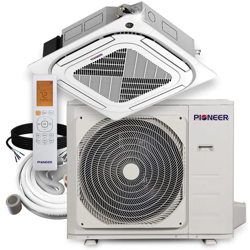 Pioneer | 36,000 BTU 8-Way Cassette Ductless Inverter Mini Split Air Conditioner Heat Pump, 230V Pioneer - Mini-Split, Inverter, AC, and Heat Pump Pioneer 16 Ft (Standard)  