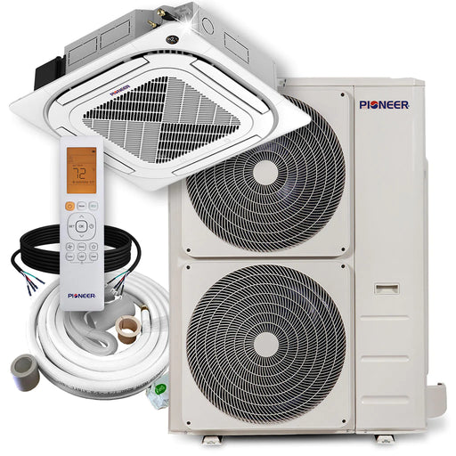 Pioneer | 48,000 BTU 8-Way Cassette Ductless Inverter Mini Split Air Conditioner Heat Pump, 230V Pioneer - Mini-Split, Inverter, AC, and Heat Pump Pioneer 16 Ft (Standard)  