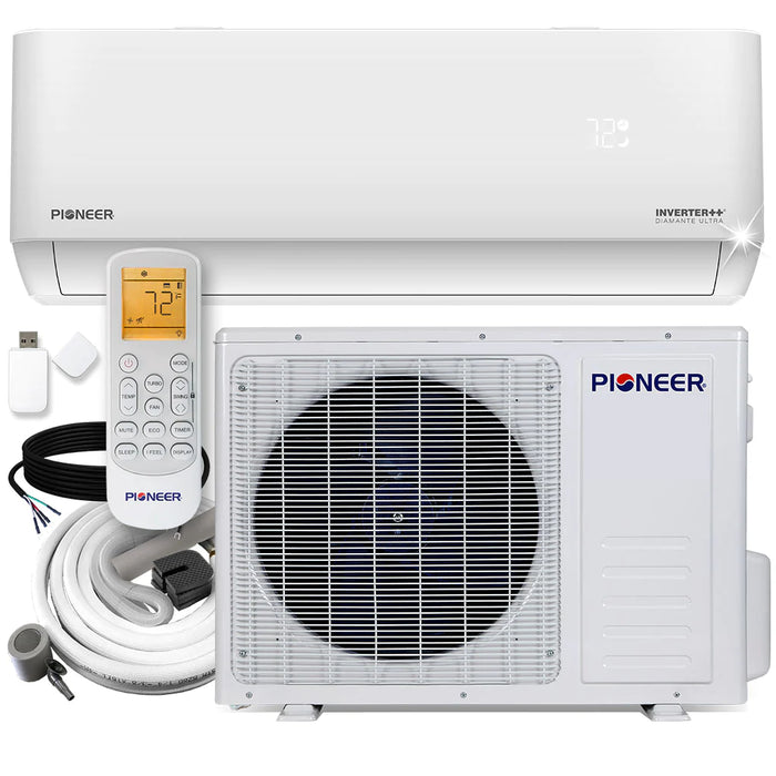 Pioneer | Diamante Ultra 12,000 BTU 22 SEER Ductless Mini-Split Inverter + WiFi-Enabled Air Conditioner Heat Pump Full Set 115V with 16 Ft. Kit Pioneer - Mini-Split, Inverter, AC, and Heat Pump Pioneer   