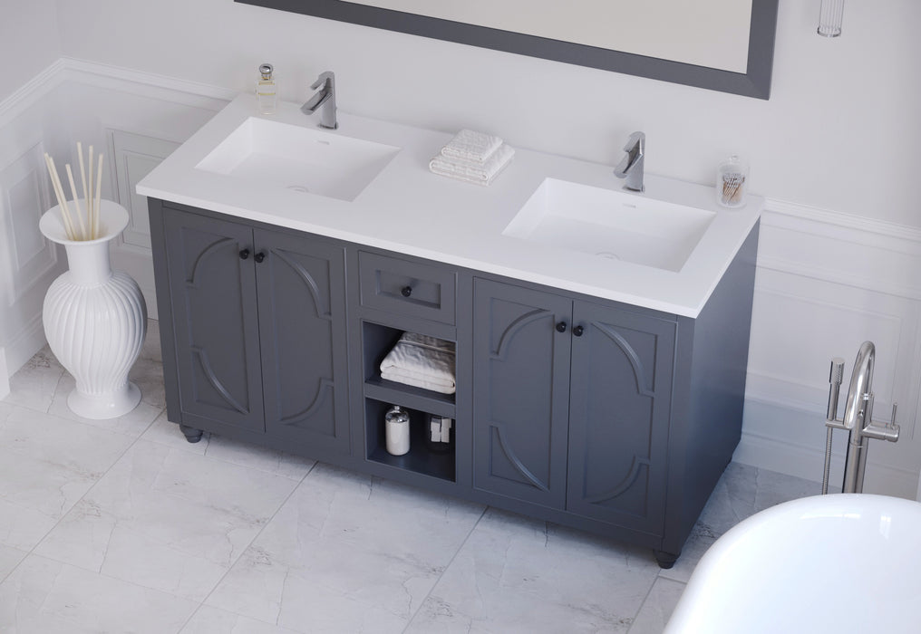 Laviva | Odyssey 60" Maple Grey Double Sink Bathroom Vanity with Matte White VIVA Stone Solid Surface Countertop Laviva - Vanities Laviva   