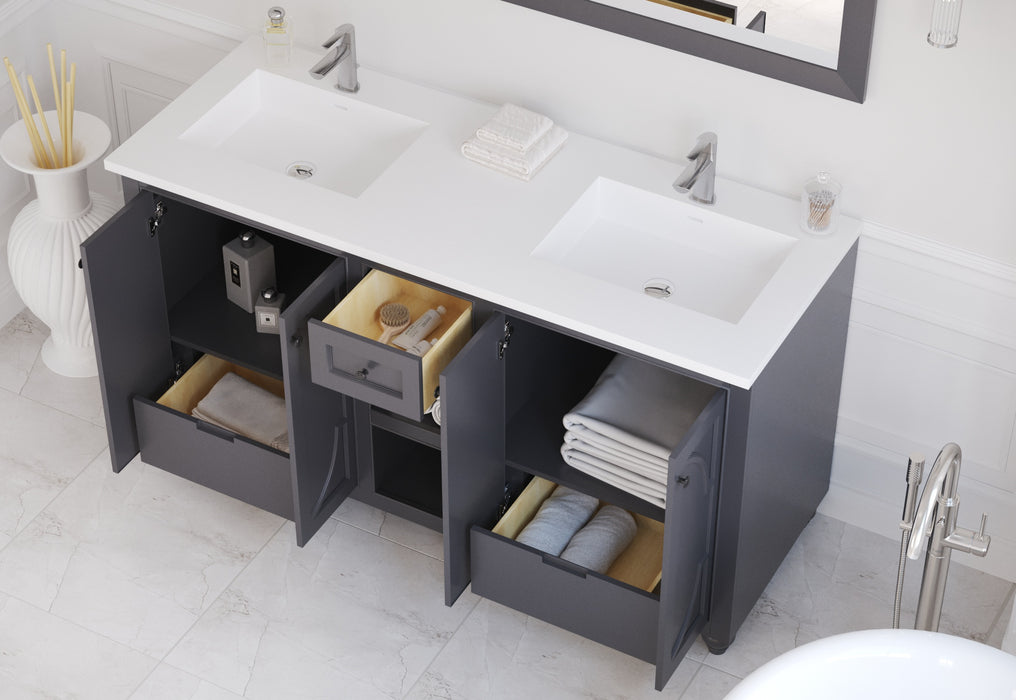 Laviva | Odyssey 60" Maple Grey Double Sink Bathroom Vanity with Matte White VIVA Stone Solid Surface Countertop Laviva - Vanities Laviva   