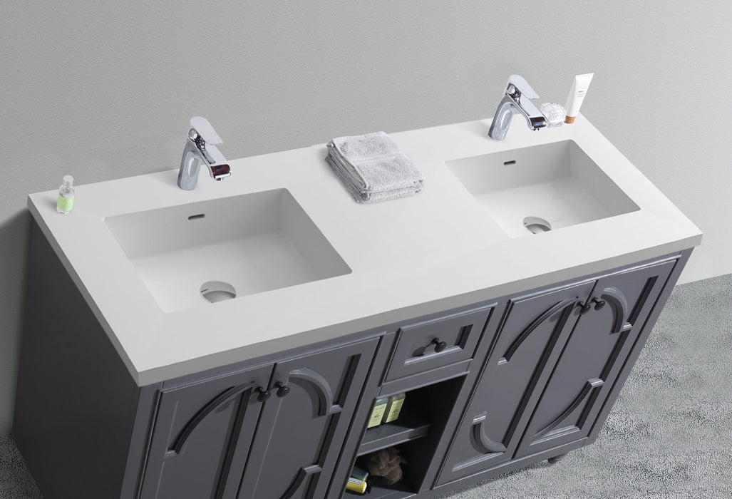 Laviva | Odyssey 60" Maple Grey Double Sink Bathroom Vanity with Matte White VIVA Stone Solid Surface Countertop Laviva - Vanities Laviva   