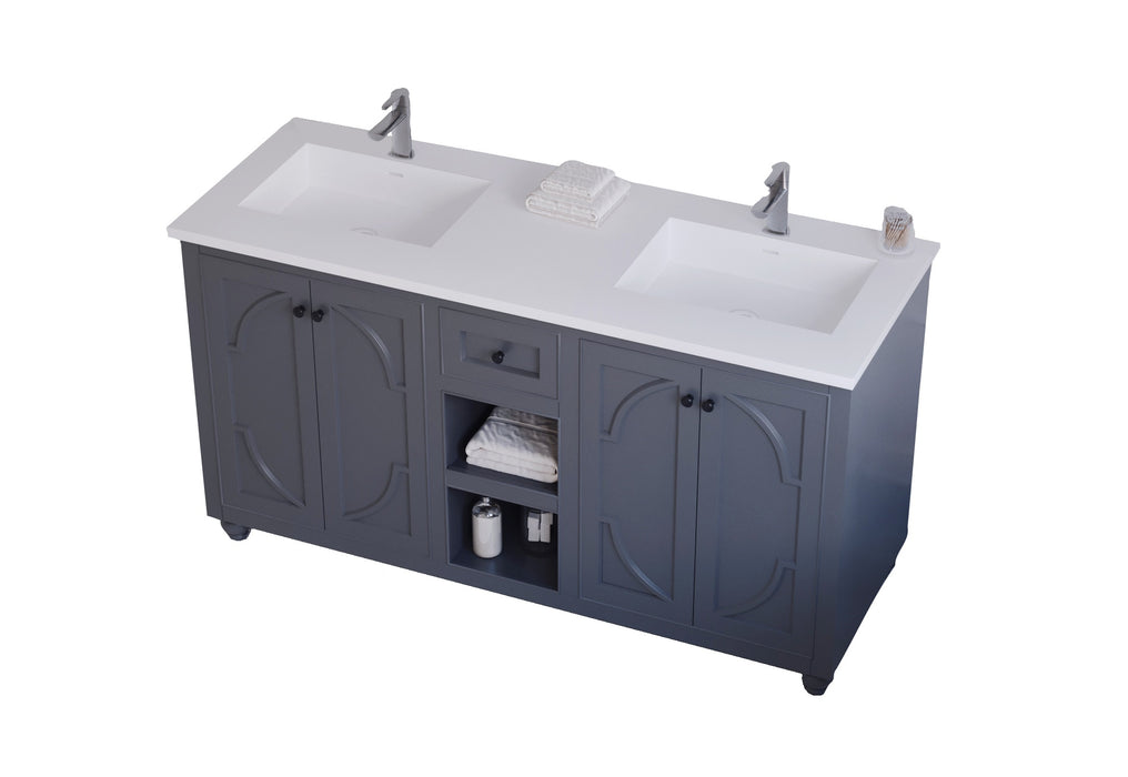 Laviva | Odyssey 60" Maple Grey Double Sink Bathroom Vanity with Matte White VIVA Stone Solid Surface Countertop Laviva - Vanities Laviva   