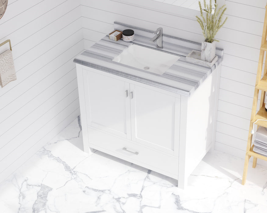 Laviva | Wilson 36" White Bathroom Vanity with White Stripes Marble Countertop Laviva - Vanities Laviva   