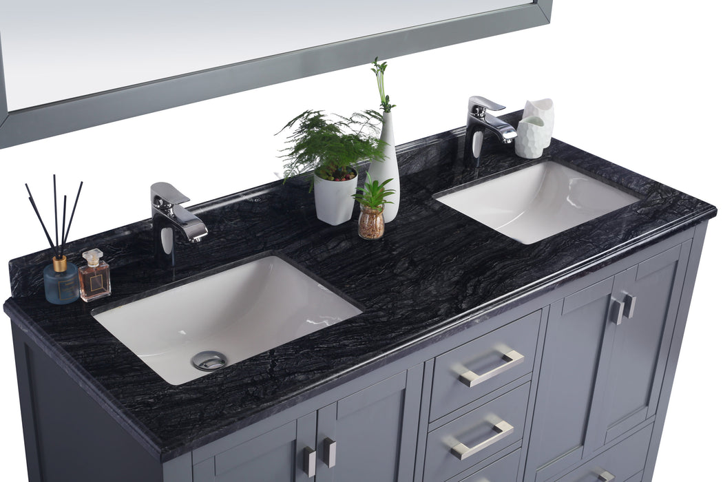 Laviva | Wilson 60" Grey Double Sink Bathroom Vanity with Black Wood Marble Countertop Laviva - Vanities Laviva   