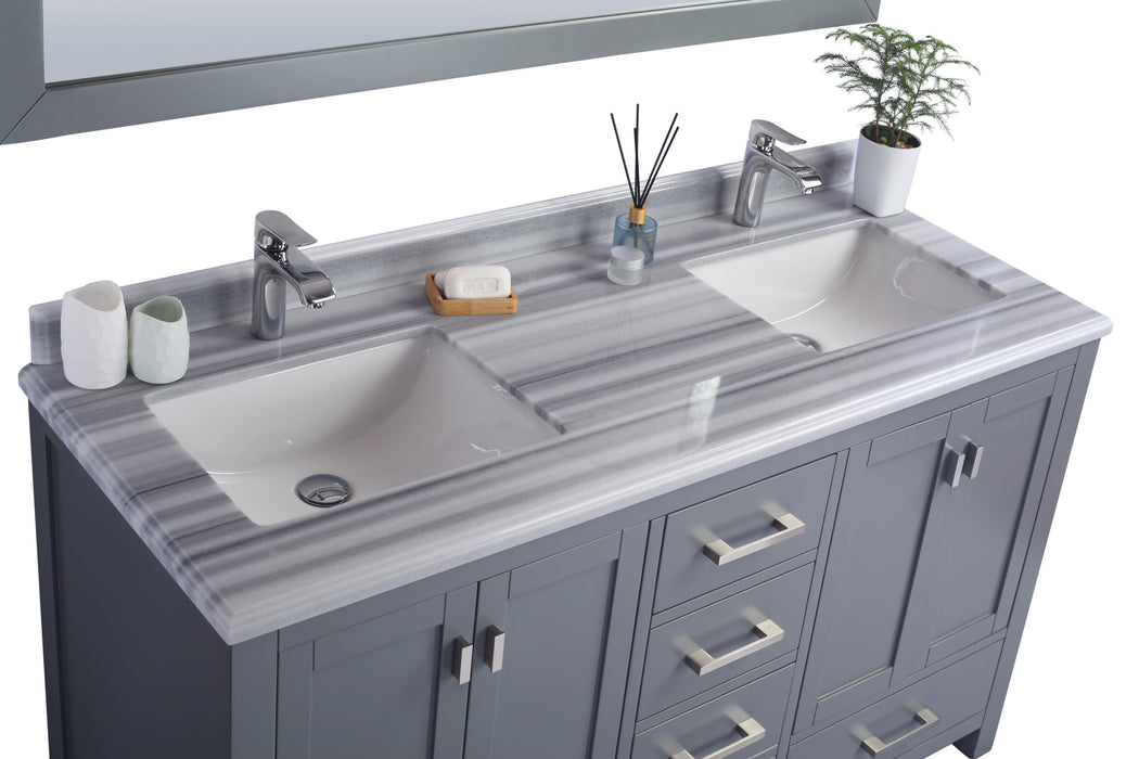 Laviva | Wilson 60" Grey Double Sink Bathroom Vanity with White Stripes Marble Countertop Laviva - Vanities Laviva   