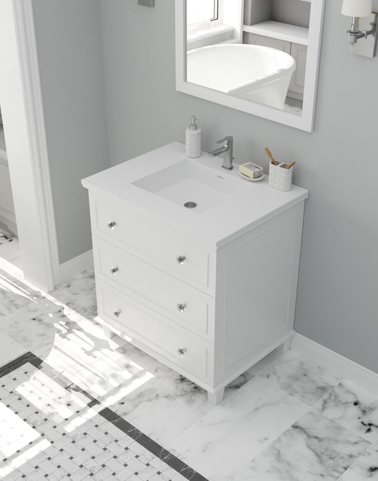 Laviva | Luna 30" White Bathroom Vanity with Matte White VIVA Stone Solid Surface Countertop Laviva - Vanities Laviva   