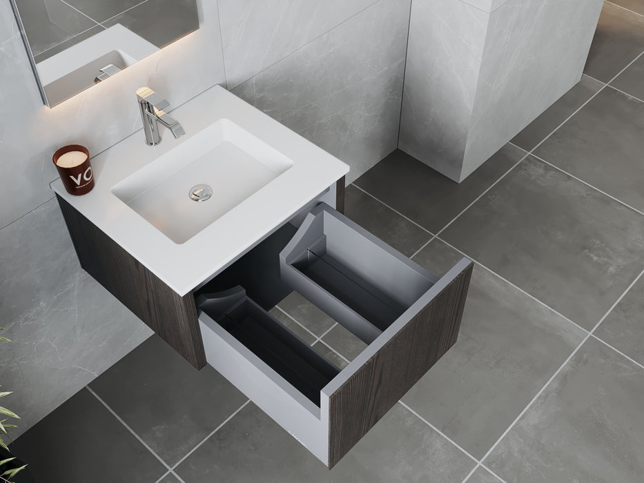 Laviva | Legno 24" Carbon Oak Bathroom Vanity with Matte White VIVA Stone Solid Surface Countertop Laviva - Vanities Laviva   