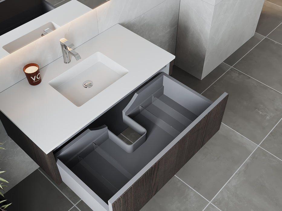 Laviva | Legno 42" Carbon Oak Bathroom Vanity with Matte White VIVA Stone Solid Surface Countertop Laviva - Vanities Laviva   