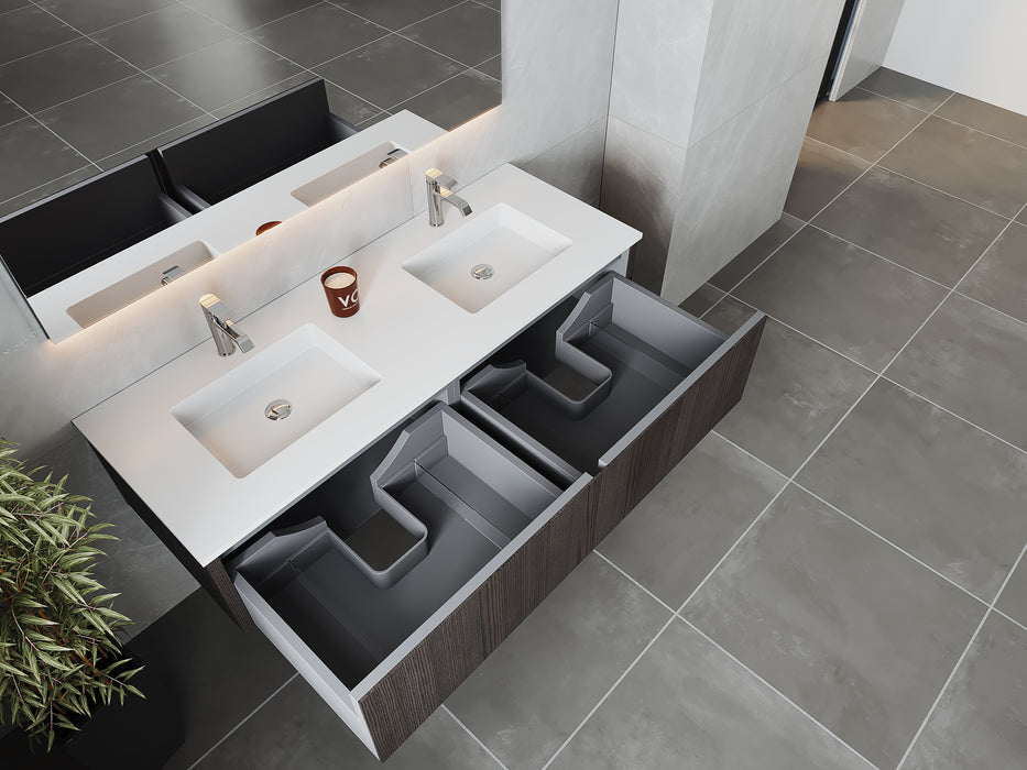 Laviva | Legno 60" Carbon Oak Double Sink Bathroom Vanity with Matte White VIVA Stone Solid Surface Countertop Laviva - Vanities Laviva   