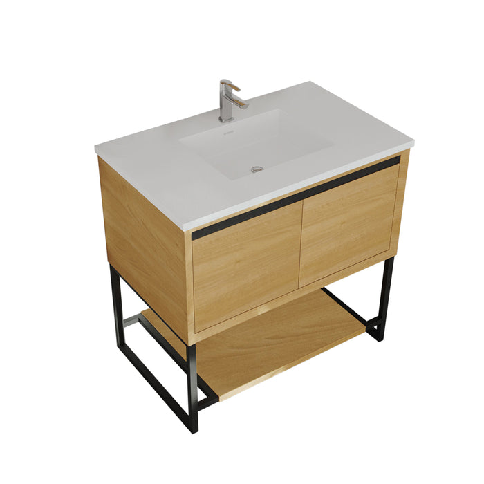 Laviva | Alto 36" California White Oak Bathroom Vanity with Matte White VIVA Stone Solid Surface Countertop Laviva - Vanities Laviva   