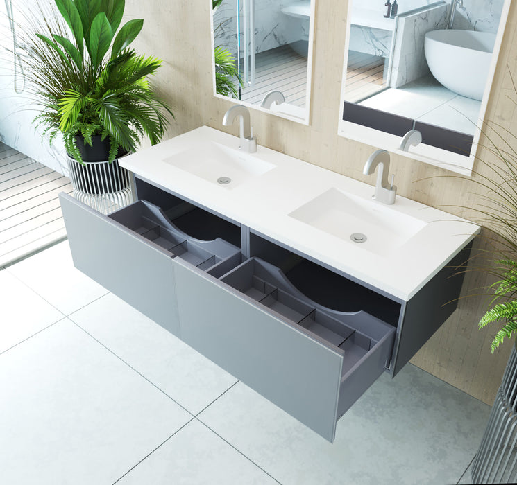 Laviva | Vitri 60" Fossil Grey Double Sink Bathroom Vanity with VIVA Stone Matte White Solid Surface Countertop Laviva - Vanities Laviva   