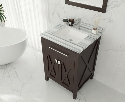 Laviva | Wimbledon 24" Brown Bathroom Vanity with White Stripes Marble Countertop Laviva - Vanities Laviva   