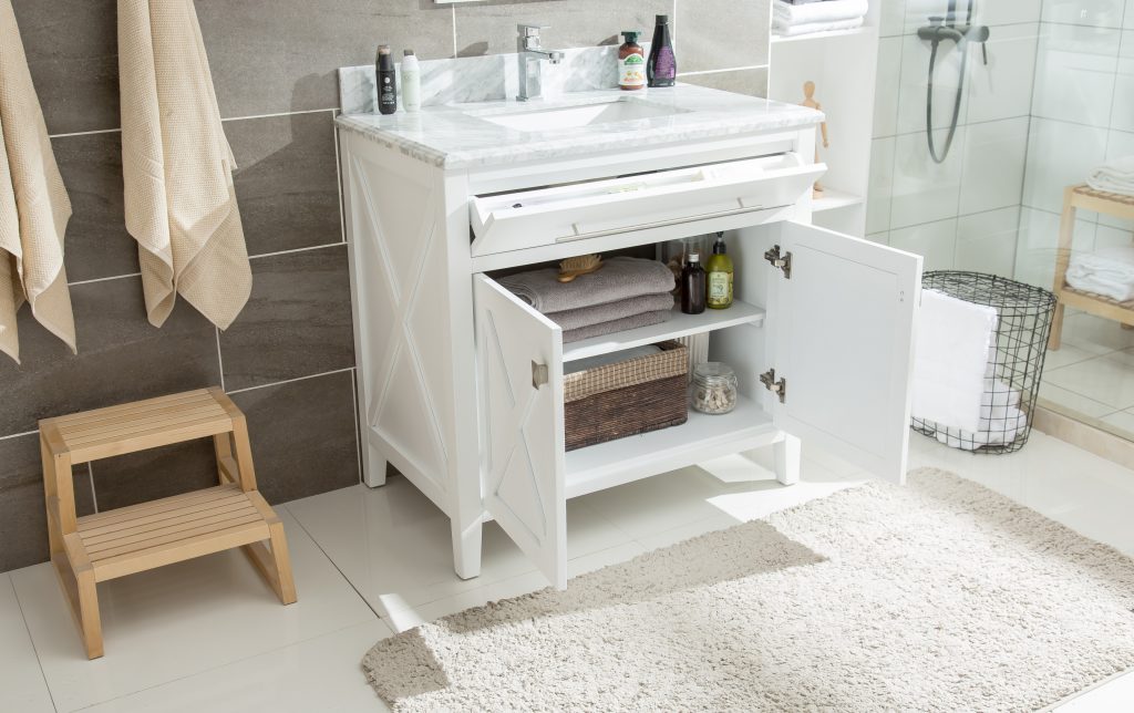 Laviva | Wimbledon 36" White Bathroom Vanity with White Stripes Marble Countertop Laviva - Vanities Laviva   