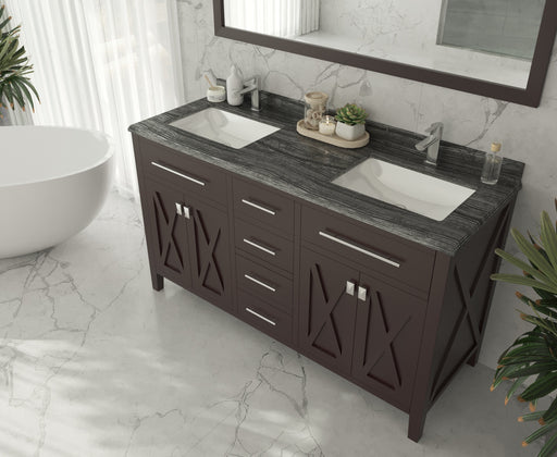 Laviva | Wimbledon 60" Brown Double Sink Bathroom Vanity with Black Wood Marble Countertop Laviva - Vanities Laviva   