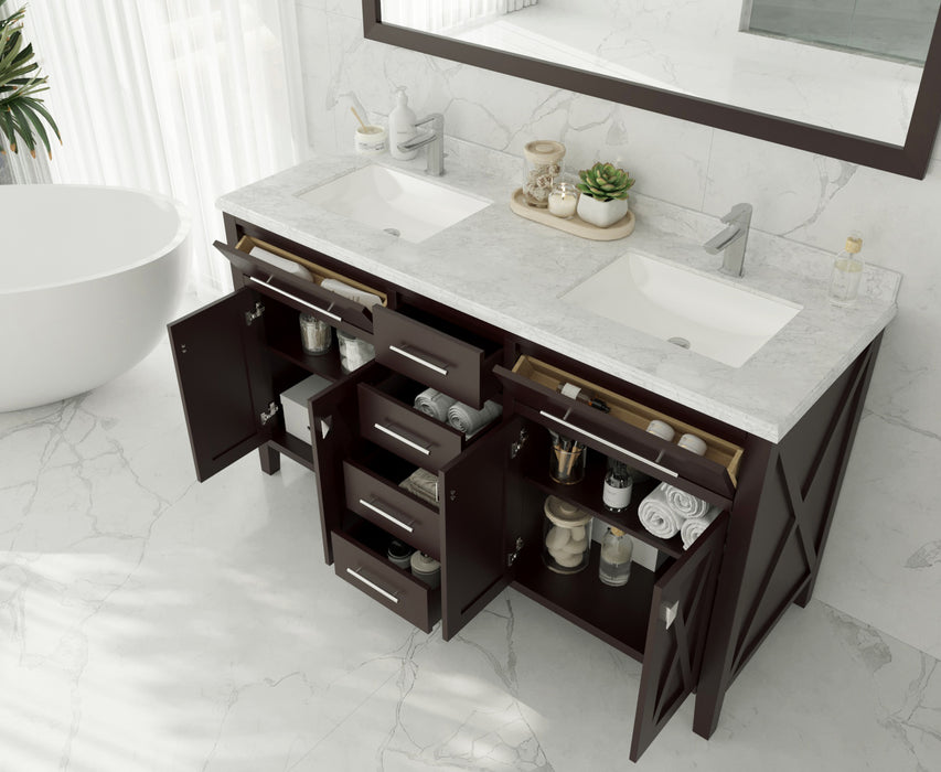 Laviva | Wimbledon 60" Brown Double Sink Bathroom Vanity with Matte White VIVA Stone Solid Surface Countertop Laviva - Vanities Laviva   