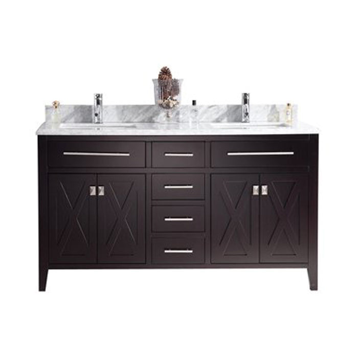 Laviva | Wimbledon 60" Brown Double Sink Bathroom Vanity with White Carrara Marble Countertop Laviva - Vanities Laviva   