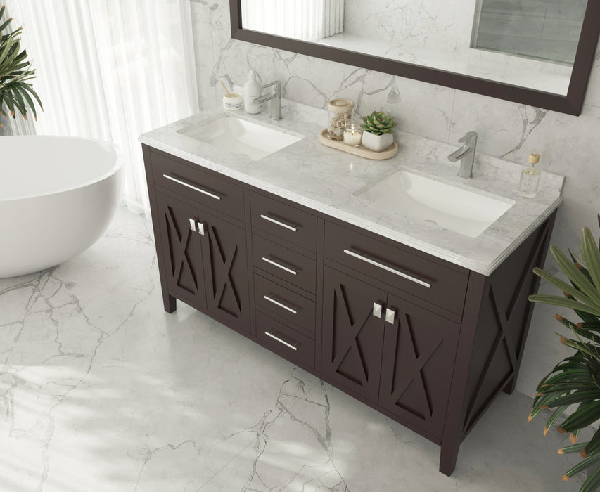 Laviva | Wimbledon 60" Brown Double Sink Bathroom Vanity with White Carrara Marble Countertop Laviva - Vanities Laviva   