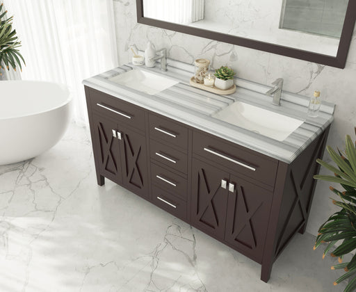 Laviva | Wimbledon 60" Brown Double Sink Bathroom Vanity with White Stripes Marble Countertop Laviva - Vanities Laviva   