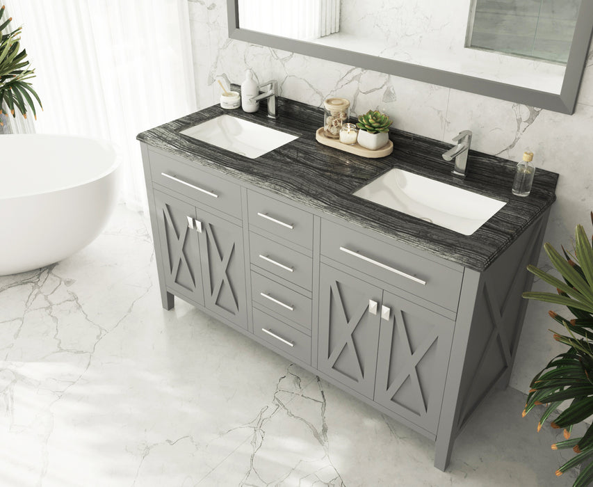 Laviva | Wimbledon 60" Grey Double Sink Bathroom Vanity with Black Wood Marble Countertop Laviva - Vanities Laviva   