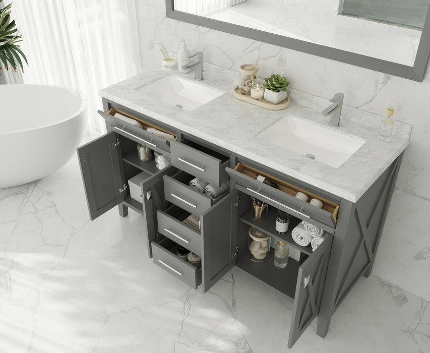 Laviva | Wimbledon 60" Grey Double Sink Bathroom Vanity with Black Wood Marble Countertop Laviva - Vanities Laviva   