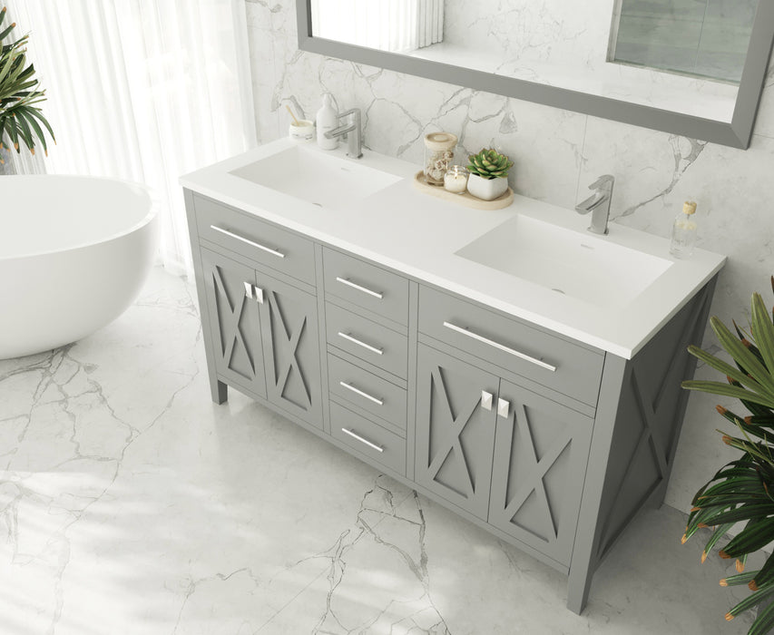 Laviva | Wimbledon 60" Grey Double Sink Bathroom Vanity with Matte White VIVA Stone Solid Surface Countertop Laviva - Vanities Laviva   