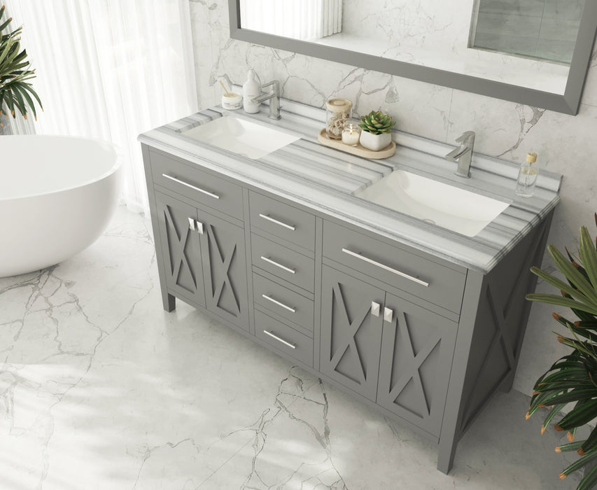 Laviva | Wimbledon 60" Grey Double Sink Bathroom Vanity with White Stripes Marble Countertop Laviva - Vanities Laviva   