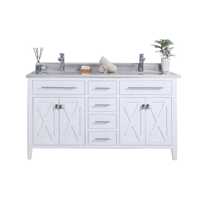 Laviva | Wimbledon 60" White Double Sink Bathroom Vanity with White Stripes Marble Countertop Laviva - Vanities Laviva   