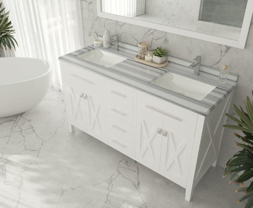 Laviva | Wimbledon 60" White Double Sink Bathroom Vanity with White Stripes Marble Countertop Laviva - Vanities Laviva   