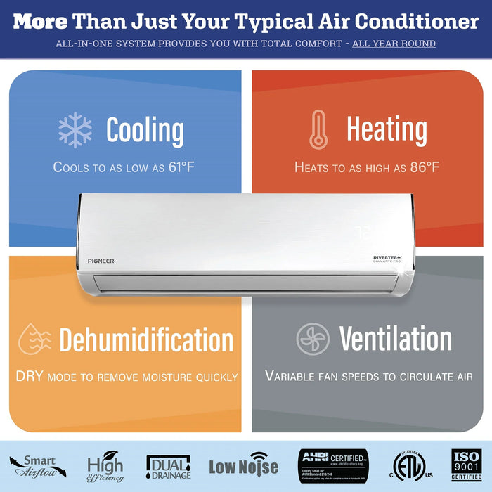 Pioneer | Diamante Series 9,000 BTU 19 SEER 230V Ductless Mini-Split Air Conditioner Heat Pump Full Set Pioneer - Mini-Split, Inverter, AC, and Heat Pump Pioneer   