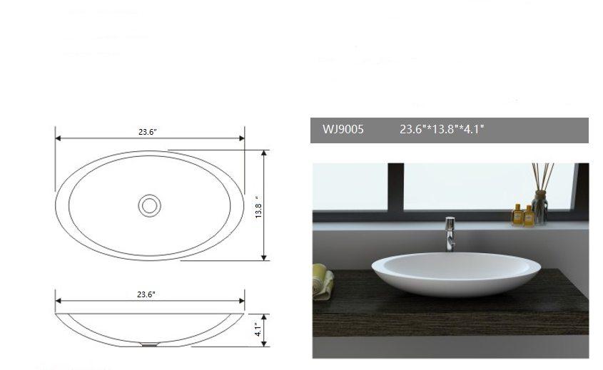 Legion Furniture | 23.6" White Matt Solid Surface Bowl - No Faucet | WJ9005-W Legion Furniture Legion Furniture   