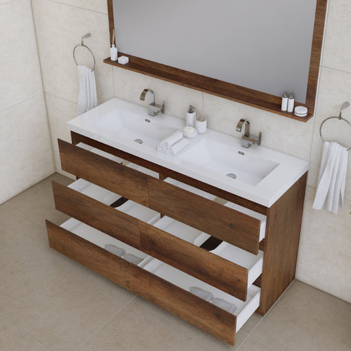 Alya Bath | Paterno 60" Double Modern Freestanding Bathroom Vanity in Rosewood Alya Bath - Vanities Alya Bath   