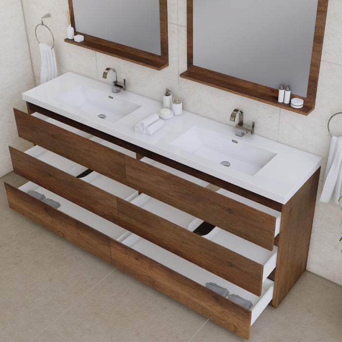 Alya Bath | Paterno 84" Modern Freestanding Bathroom Vanity in Rosewood Alya Bath - Vanities Alya Bath   