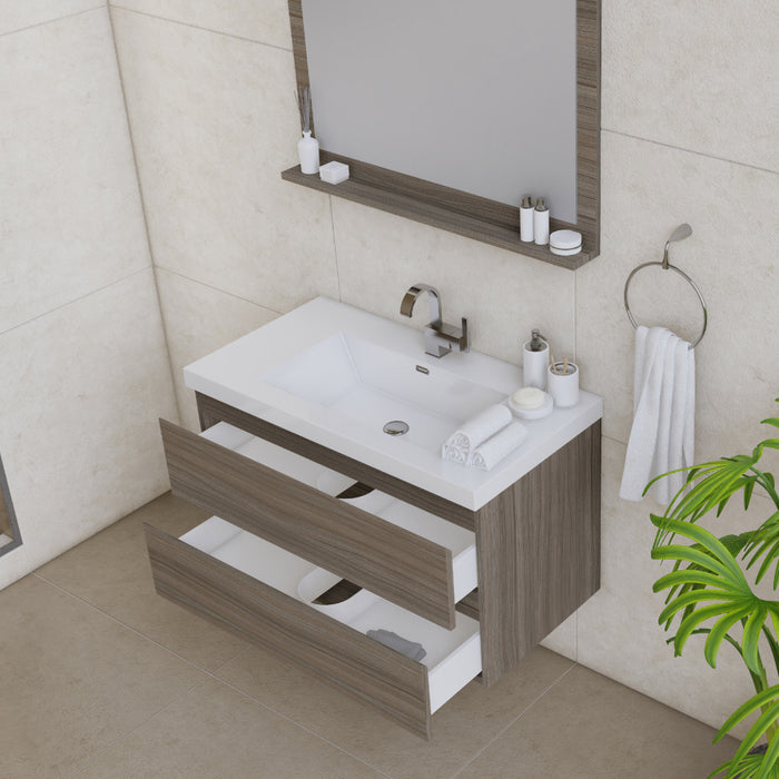 Alya Bath | Paterno 36" Modern Wall Mounted Bathroom Vanity in Gray Alya Bath - Vanities Alya Bath   