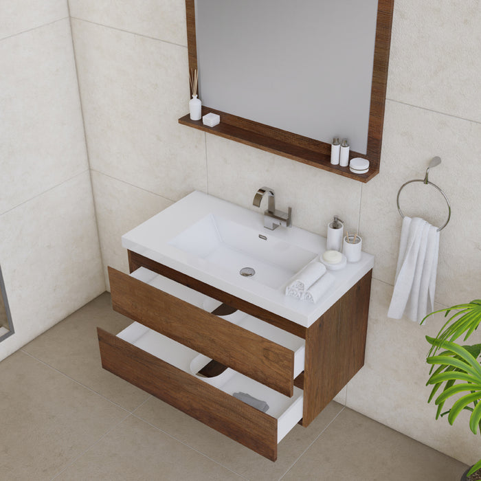 Alya Bath | Paterno 36" Modern Wall Mounted Bathroom Vanity in Rosewood Alya Bath - Vanities Alya Bath   