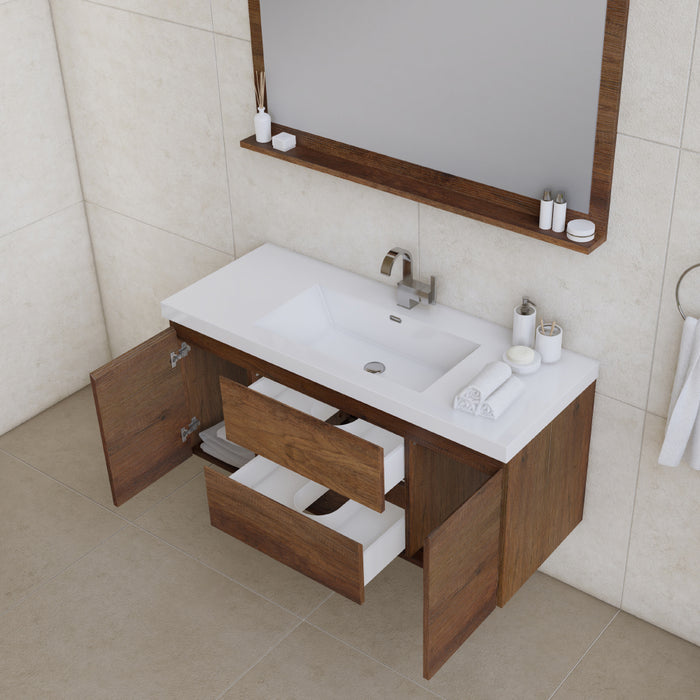 Alya Bath | Paterno 48" Modern Wall Mounted Bathroom Vanity in Rosewood Alya Bath - Vanities Alya Bath   