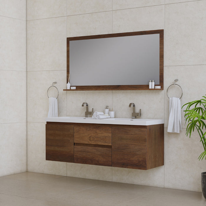 Alya Bath | Paterno 60" Double Modern Wall Mounted Bathroom Vanity in Rosewood Alya Bath - Vanities Alya Bath   