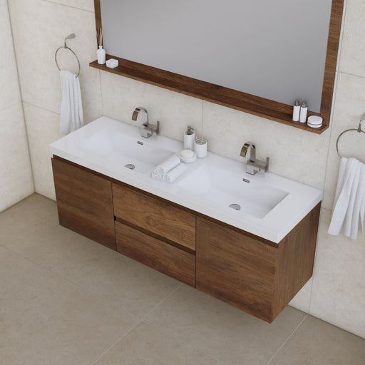 Alya Bath | Paterno 60" Double Modern Wall Mounted Bathroom Vanity in Rosewood Alya Bath - Vanities Alya Bath   
