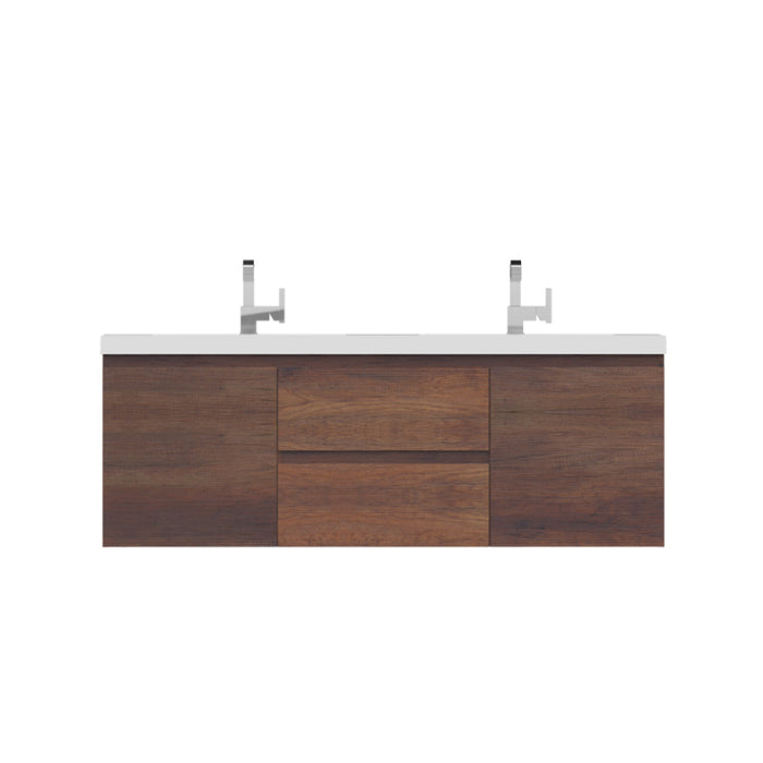 Alya Bath | Paterno 60" Double Modern Wall Mounted Bathroom Vanity in Rosewood Alya Bath - Vanities Alya Bath   