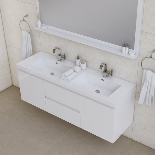 Alya Bath | Paterno 60" Double Modern Wall Mounted Bathroom Vanity in White Alya Bath - Vanities Alya Bath   