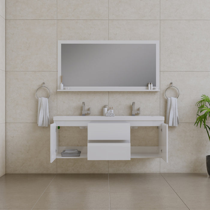 Alya Bath | Paterno 60" Double Modern Wall Mounted Bathroom Vanity in White Alya Bath - Vanities Alya Bath   