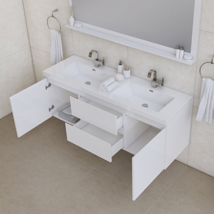 Alya Bath | Paterno 60" Double Modern Wall Mounted Bathroom Vanity in White Alya Bath - Vanities Alya Bath   