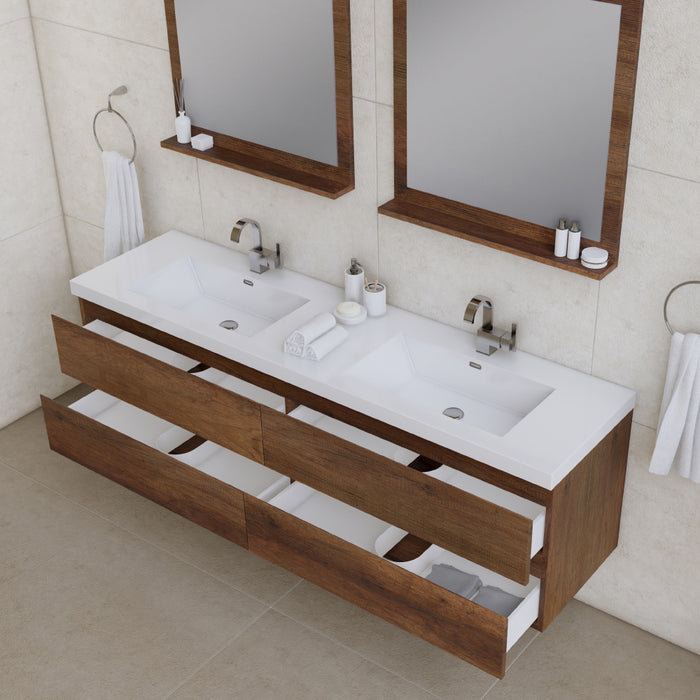 Alya Bath | Paterno 72" Modern Wall Mounted Bathroom Vanity in Rosewood Alya Bath - Vanities Alya Bath   