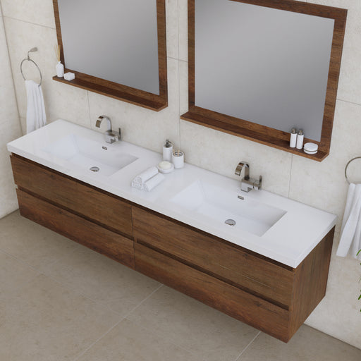 Alya Bath | Paterno 84" Modern Wall Mounted Bathroom Vanity in Rosewood Alya Bath - Vanities Alya Bath   
