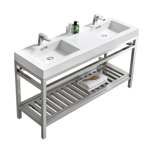 KubeBath | Cisco 60" Double Sink Stainless Steel Console with Acrylic Sink - Chrome KubeBath - Vanities KubeBath   