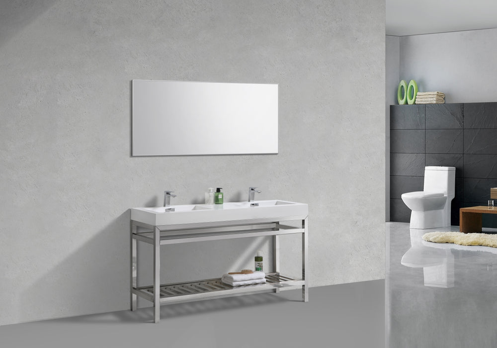 KubeBath | Cisco 60" Double Sink Stainless Steel Console with Acrylic Sink - Chrome KubeBath - Vanities KubeBath   