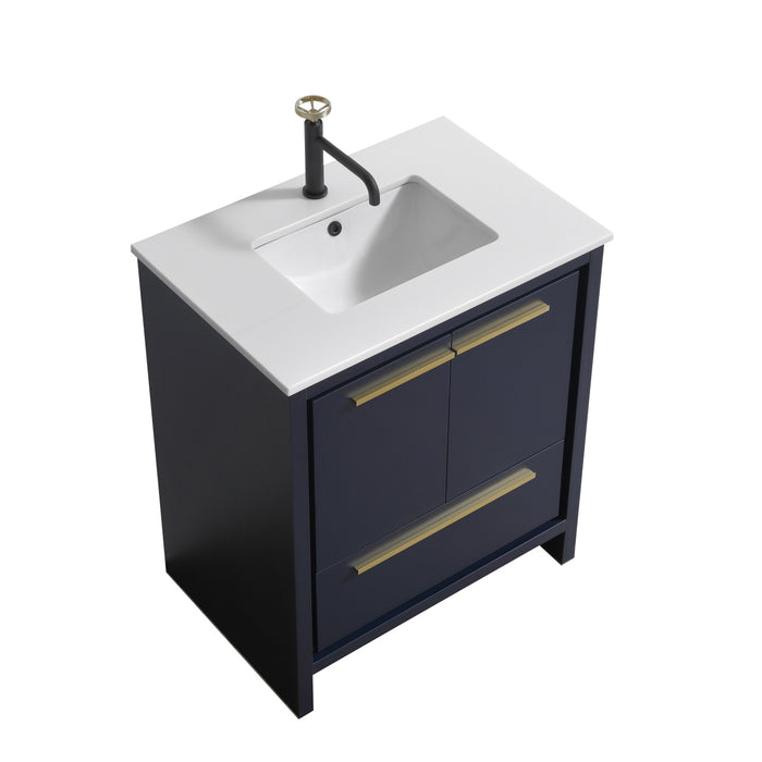 KubeBath | Dolce 30" Blue Modern Bathroom Vanity with White Quartz Counter-Top KubeBath - Vanities KubeBath   