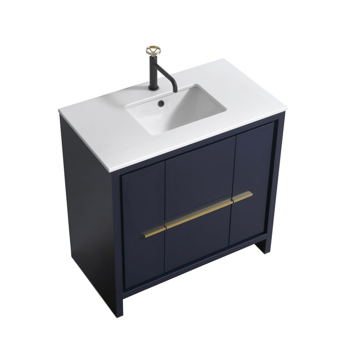 KubeBath | Dolce 36" Blue Modern Bathroom Vanity with White Quartz Counter-Top KubeBath - Vanities KubeBath   